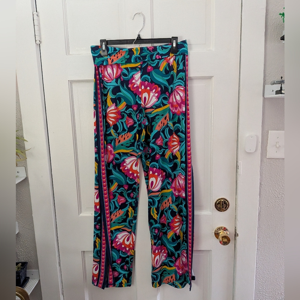 Trina Turk India Garden Swim Cover Up Pants M Tropical Floral Wide Leg Resort - Picture 2 of 4